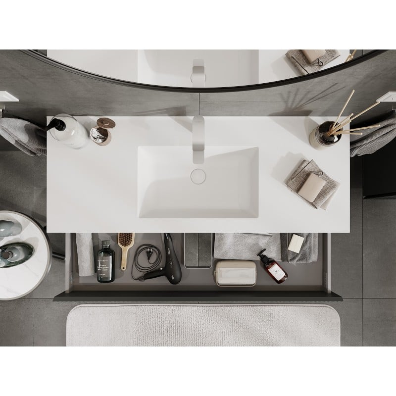 Mexen Rivel meuble de salle de bain 120 cm avec lavabo Otis, 2 tiroirs, rainuré, graphite mat/blanc mat -