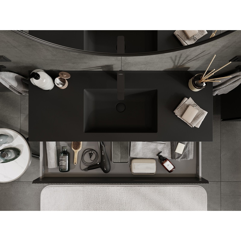 Mexen Rivel armoire de salle de bain 120 cm avec lavabo Otis, 2 tiroirs, rainurée, noir mat - 91A20-12047-2-BFF71-W18M71