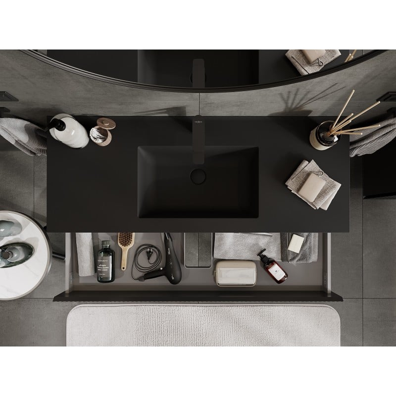 Mexen Rivel meuble de salle de bain 120 cm avec lavabo Otis, 2 tiroirs, rainuré, noir mat - 91A20-12047-2-BFF71-W18M71