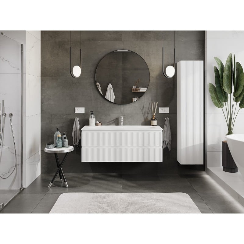 Mexen Rivel meuble de salle de bain 120 cm avec lavabo Vela, 2 tiroirs, rainuré, blanc mat - 91A20-12047-2-BFF01-W23M01