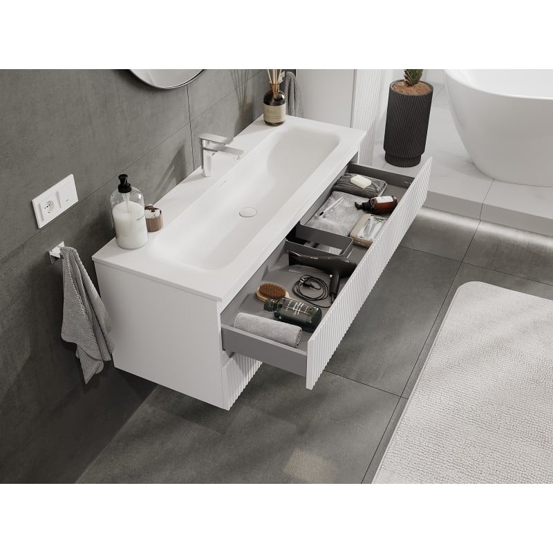 Mexen Rivel meuble de salle de bain 120 cm avec lavabo Vela, 2 tiroirs, rainuré, blanc mat - 91A20-12047-2-BFF01-W23M01