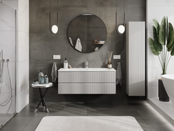 Mexen Rivel meuble de salle de bains 120 cm avec lavabo Vela, 2 tiroirs, rainuré, gris mat/blanc mat -