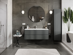 Mexen Rivel meuble de salle de bain 120 cm avec lavabo Vela, 2 tiroirs, cannelé, graphite mat/blanc mat -