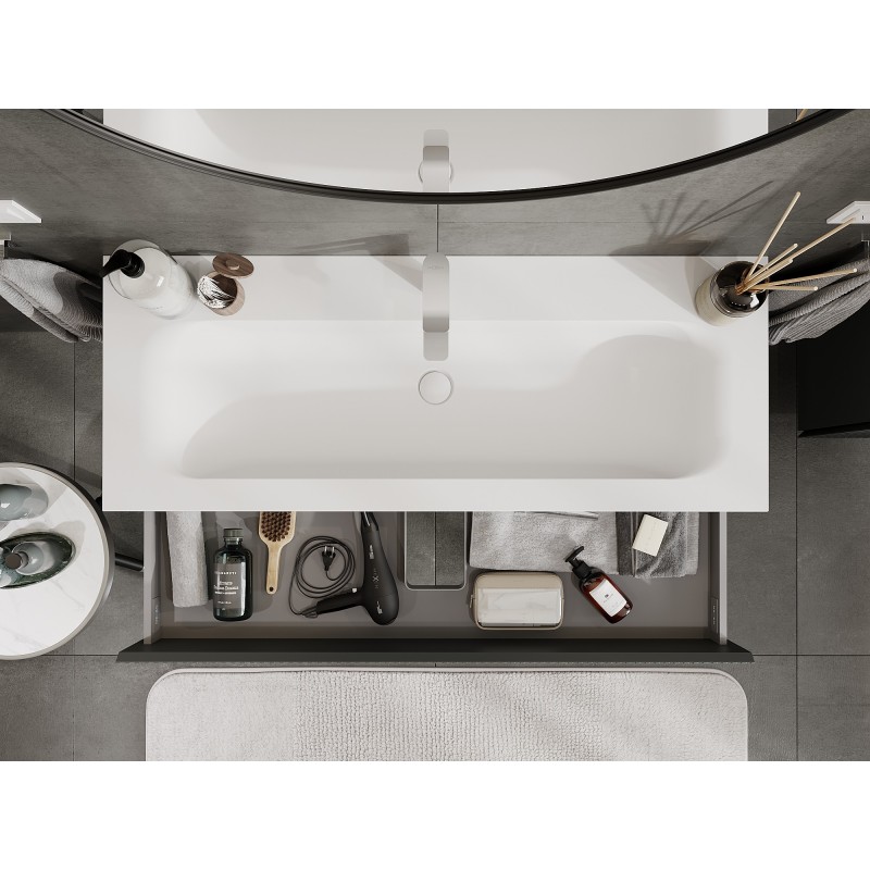 Mexen Rivel meuble de salle de bain 120 cm avec lavabo Vela, 2 tiroirs, cannelé, graphite mat/blanc mat -