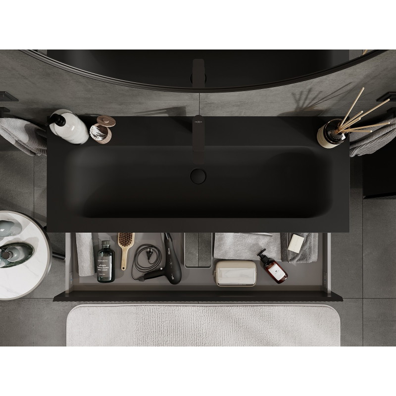 Mexen Rivel armoire de salle de bain 120 cm avec lavabo Vela, 2 tiroirs, cannelée, noir mat - 91A20-12047-2-BFF71-W23M71