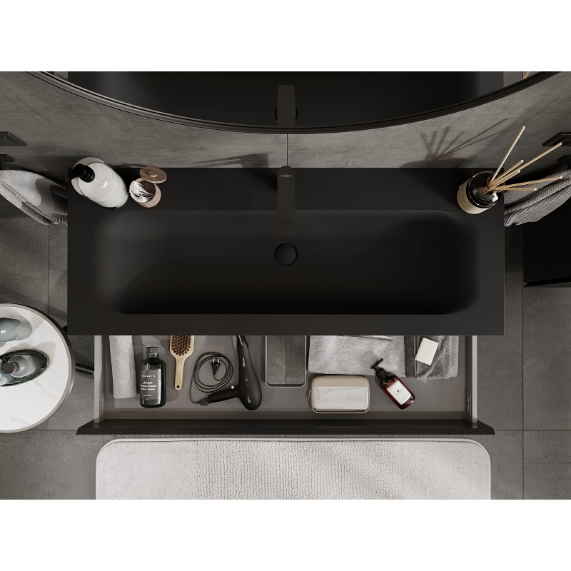 Mexen Rivel meuble de salle de bain 120 cm avec lavabo Vela, 2 tiroirs, rainuré, noir mat - 91A20-12047-2-BFF71-W23M71