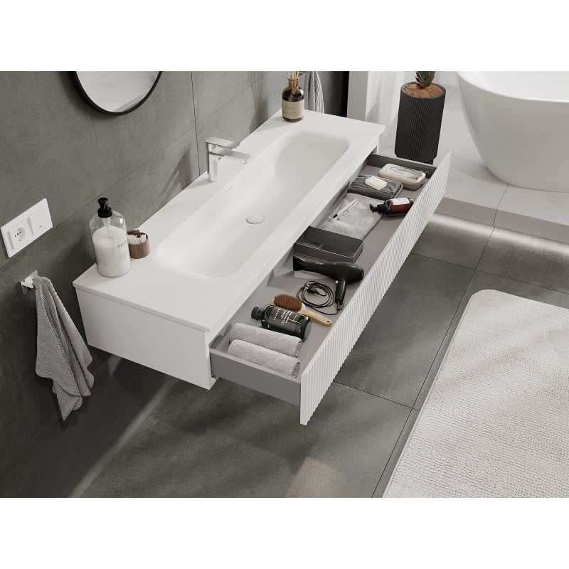 Mexen Rivel meuble de salle de bain 140 cm avec lavabo Vela, 1 tiroir, rainuré, blanc mat - 91A20-14023-1-BF01-W23M01
