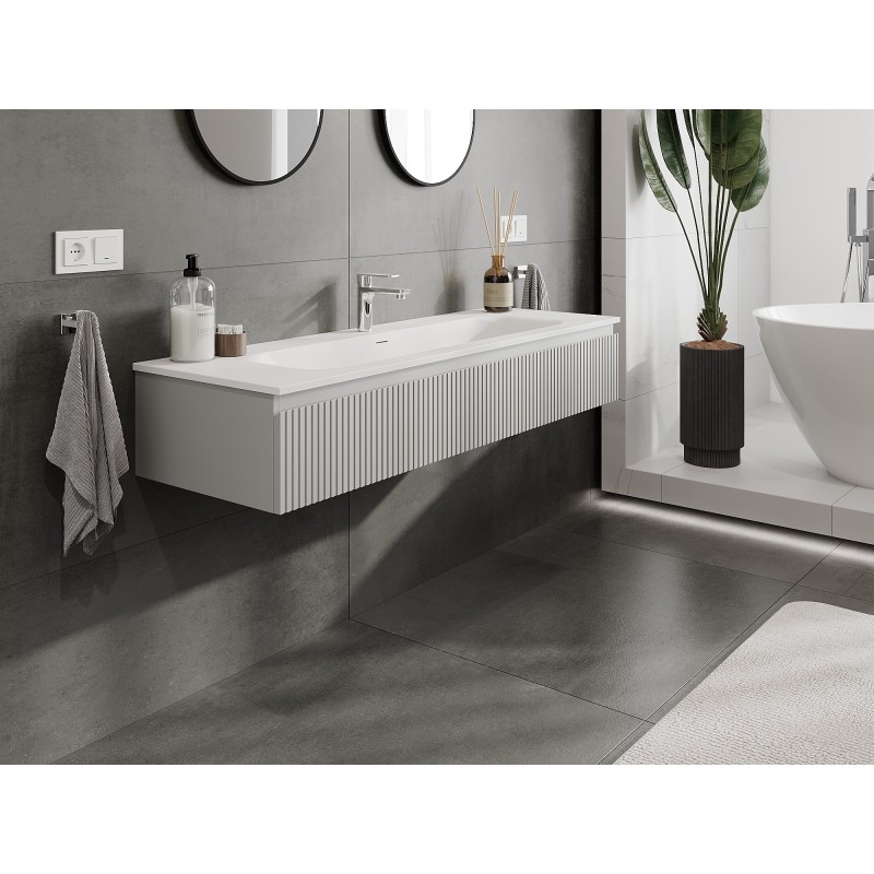 Mexen Rivel meuble de salle de bain 140 cm avec lavabo Vela, 1 tiroir, rainuré, gris mat/blanc mat - 91A20-14023-1-BF62-W23M01