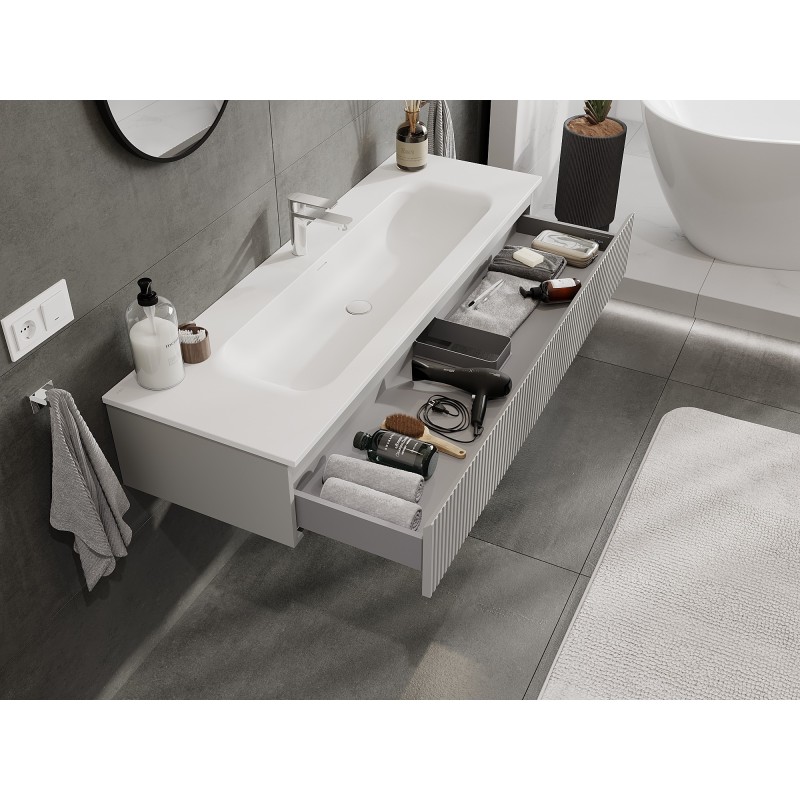 Mexen Rivel meuble de salle de bain 140 cm avec lavabo Vela, 1 tiroir, rainuré, gris mat/blanc mat - 91A20-14023-1-BF62-W23M01