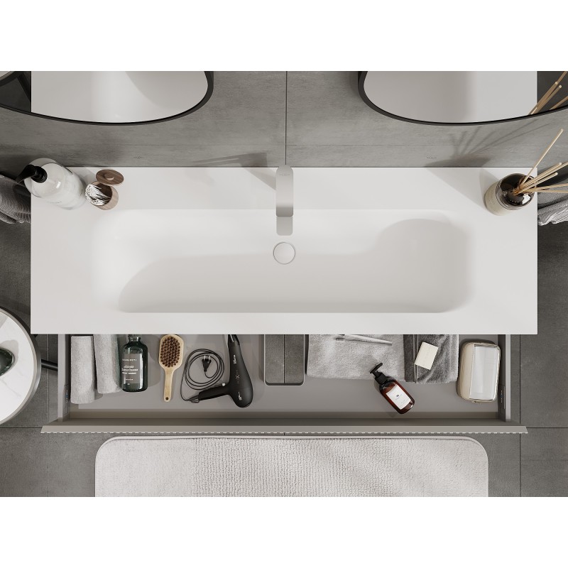 Mexen Rivel meuble de salle de bain 140 cm avec lavabo Vela, 1 tiroir, rainuré, gris mat/blanc mat - 91A20-14023-1-BF62-W23M01