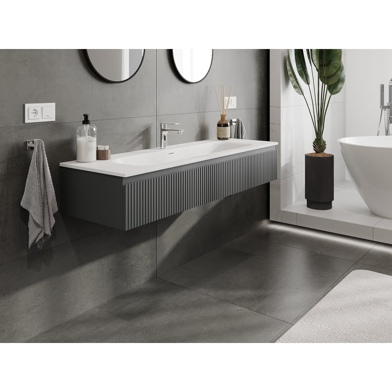 Mexen Rivel meuble de salle de bain 140 cm avec lavabo Vela, 1 tiroir, rainuré, graphite mat/blanc mat -
