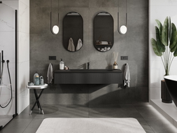Mexen Rivel meuble de salle de bain 140 cm avec lavabo Vela, 1 tiroir, rainurée, noir mat - 91A20-14023-1-BF71-W23M71