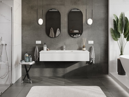 Mexen Rivel meuble de salle de bain 140 cm avec lavabo Otis, 1 tiroir, rainuré, blanc mat - 91A20-14023-1-BF01-W18M01