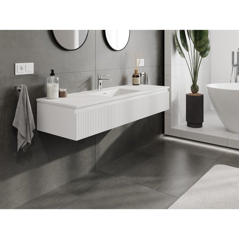 Mexen Rivel meuble de salle de bain 140 cm avec lavabo Otis, 1 tiroir, rainuré, blanc mat - 91A20-14023-1-BF01-W18M01