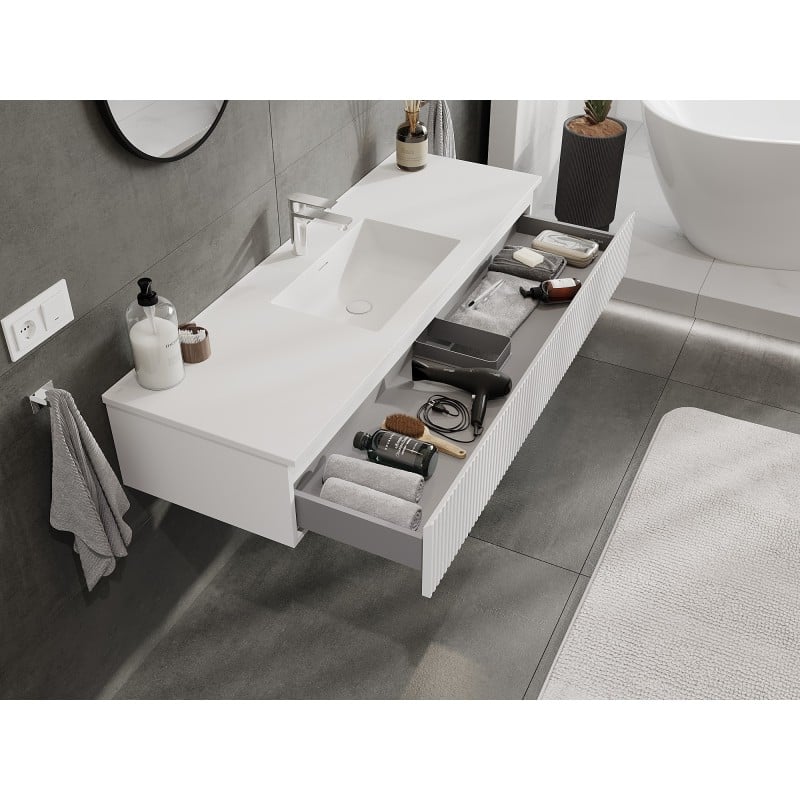 Mexen Rivel meuble de salle de bain 140 cm avec lavabo Otis, 1 tiroir, rainuré, blanc mat - 91A20-14023-1-BF01-W18M01