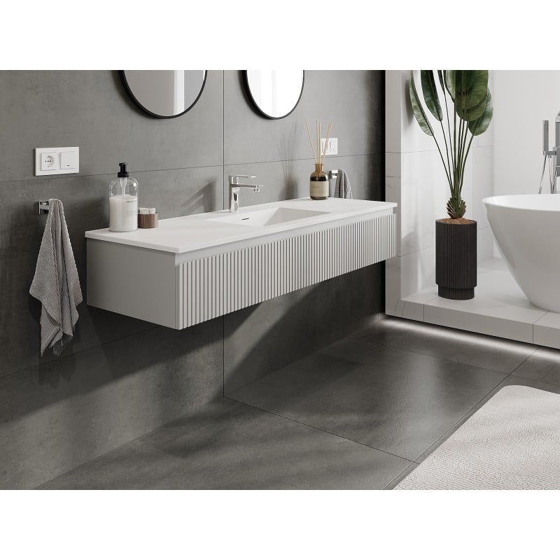 Mexen Rivel meuble de salle de bain 140 cm avec lavabo Otis, 1 tiroir, rainuré, gris mat/blanc mat - 91A20-14023-1-BF62-W18M01