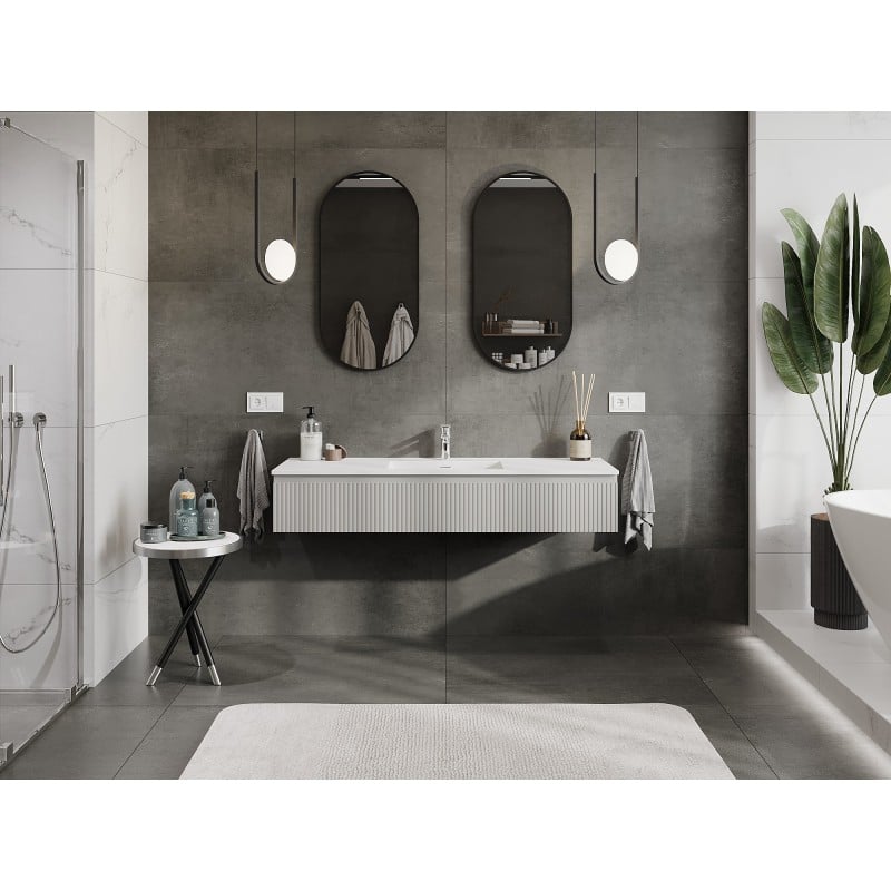 Mexen Rivel meuble de salle de bain 140 cm avec lavabo Otis, 1 tiroir, rainuré, gris mat/blanc mat - 91A20-14023-1-BF62-W18M01