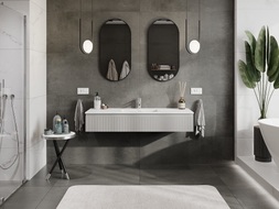 Mexen Rivel meuble de salle de bain 140 cm avec lavabo Otis, 1 tiroir, rainuré, gris mat/blanc mat - 91A20-14023-1-BF62-W18M01