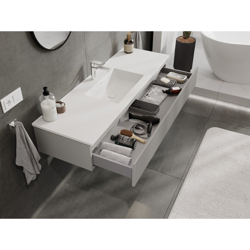 Mexen Rivel meuble de salle de bain 140 cm avec lavabo Otis, 1 tiroir, rainuré, gris mat/blanc mat - 91A20-14023-1-BF62-W18M01