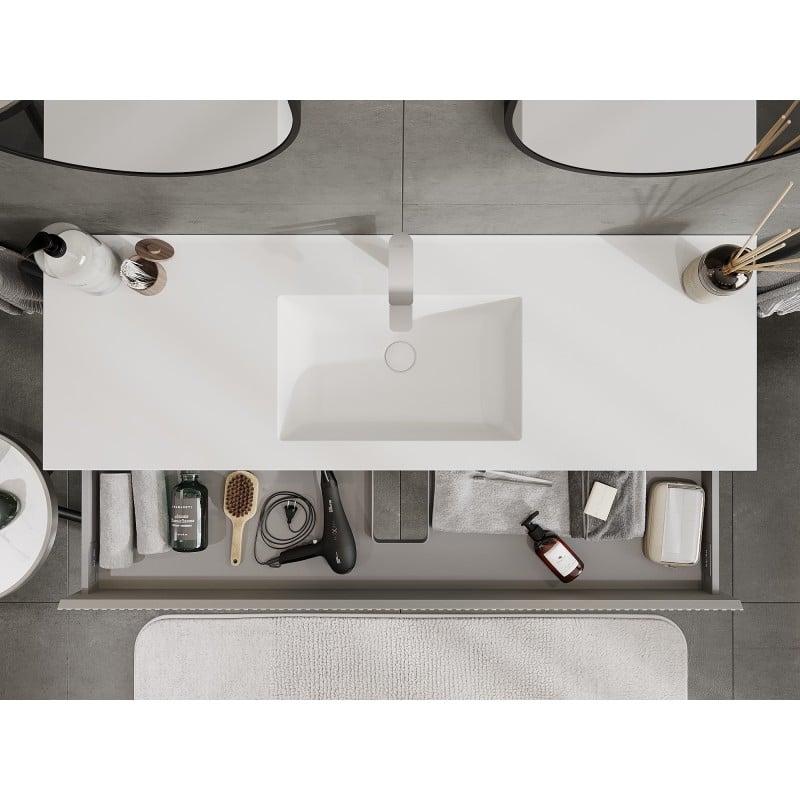 Mexen Rivel meuble de salle de bain 140 cm avec lavabo Otis, 1 tiroir, rainuré, gris mat/blanc mat - 91A20-14023-1-BF62-W18M01