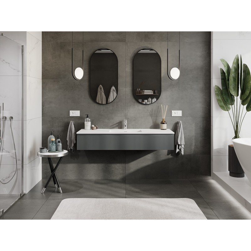 Mexen Rivel meuble de salle de bain 140 cm avec lavabo Otis, 1 tiroir, rainuré, graphite mat/blanc mat -