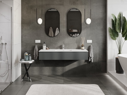 Mexen Rivel meuble de salle de bain 140 cm avec lavabo Otis, 1 tiroir, rainuré, graphite mat/blanc mat -