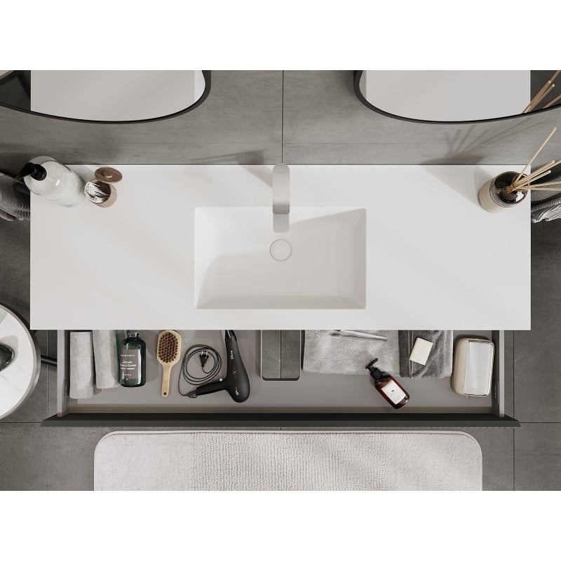 Mexen Rivel meuble de salle de bain 140 cm avec lavabo Otis, 1 tiroir, rainuré, graphite mat/blanc mat -