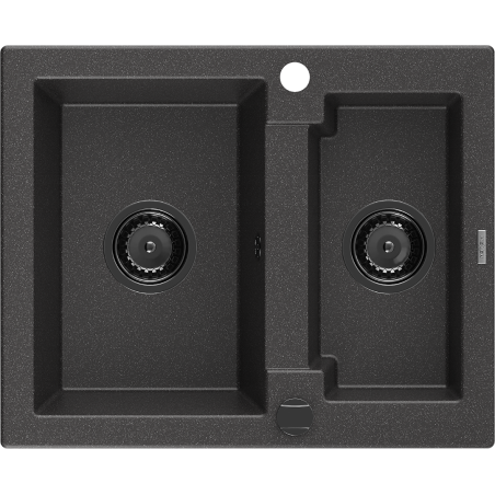 Mexen Carlos évier en granit à 1,5 bac 582 x 475 mm, noir moucheté, siphon noir - 6518581500-76-B