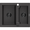 Mexen Carlos évier en granit 1,5 bac 582 x 475 mm, noir moucheté, siphon noir - 6518581500-76-B