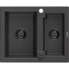 Mexen Carlos évier en granit à 1,5 bac 582 x 475 mm, noir moucheté, siphon noir - 6518581500-76-B