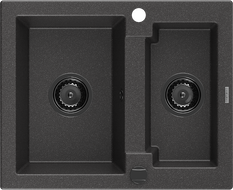 Mexen Carlos évier en granit 1,5 bac 582 x 475 mm, noir moucheté, siphon noir - 6518581500-76-B
