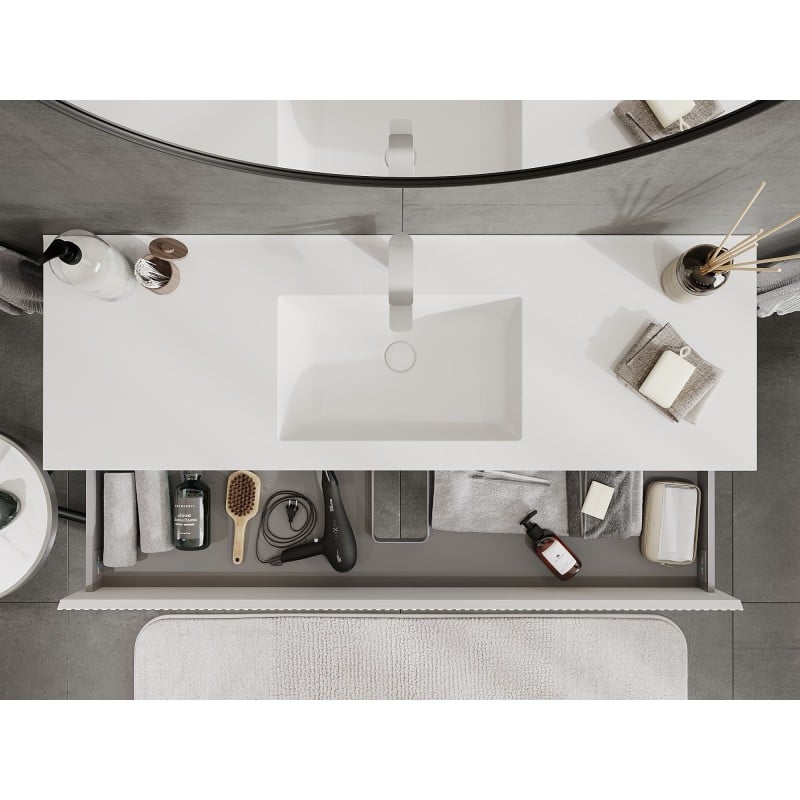 Mexen Rivel meuble de salle de bain 140 cm avec lavabo Otis, 2 tiroirs, rainuré, blanc mat - 91A20-14047-2-BFF01-W18M01
