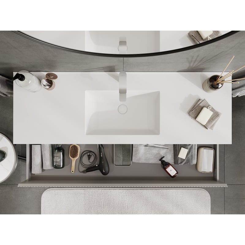 Mexen Rivel armoire de salle de bains 140 cm avec lavabo Otis, 2 tiroirs, rainurée, gris mat/blanc mat -