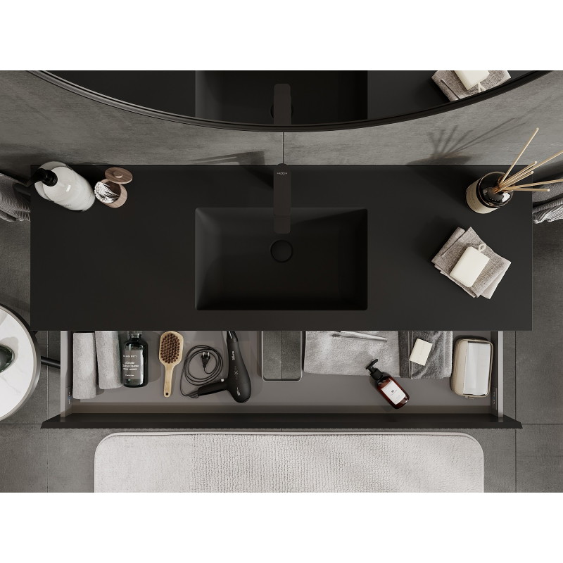 Mexen Rivel meuble de salle de bain 140 cm avec lavabo Otis, 2 tiroirs, rainuré, noir mat - 91A20-14047-2-BFF71-W18M71
