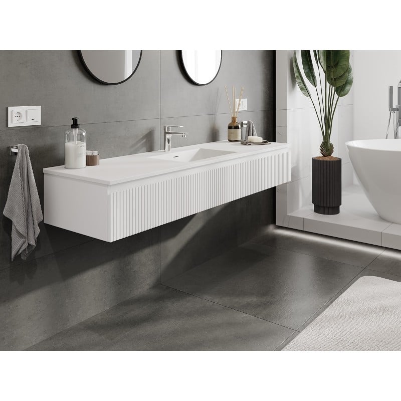 Mexen Rivel meuble de salle de bain 160 cm avec lavabo Otis, 1 tiroir, rainuré, blanc mat - 91A20-16023-1-BF01-W18M01