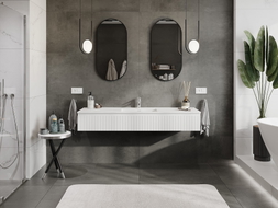 Mexen Rivel meuble de salle de bain 160 cm avec lavabo Otis, 1 tiroir, rainuré, blanc mat - 91A20-16023-1-BF01-W18M01