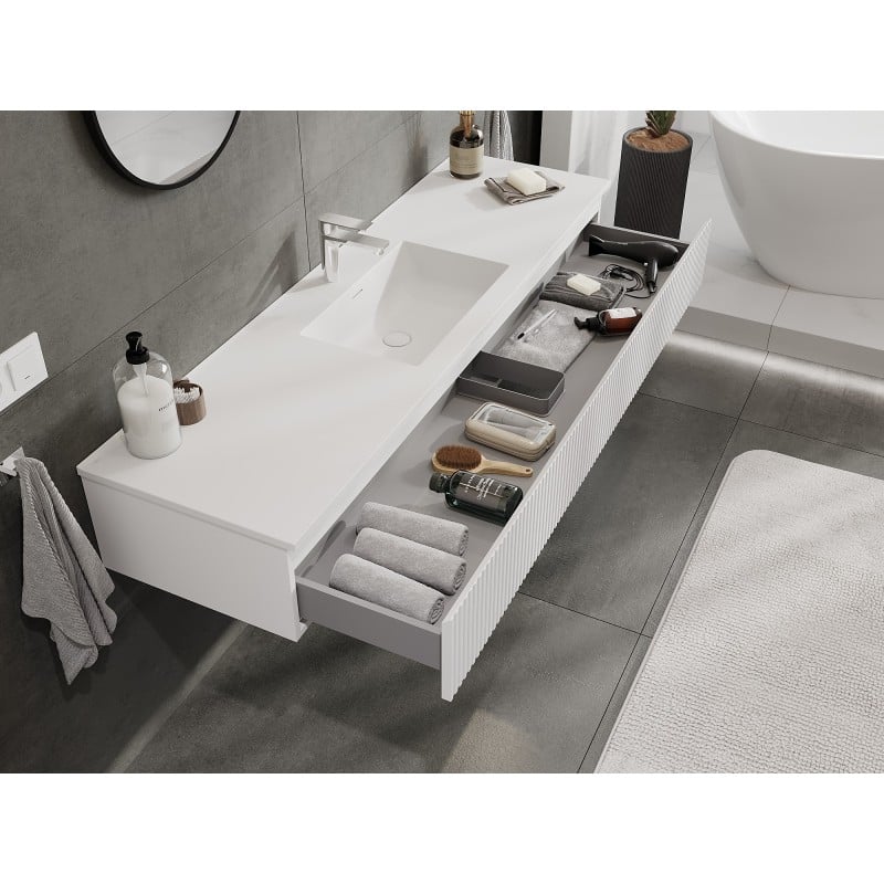 Mexen Rivel meuble de salle de bain 160 cm avec lavabo Otis, 1 tiroir, rainuré, blanc mat - 91A20-16023-1-BF01-W18M01