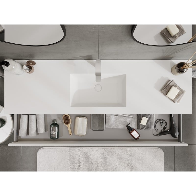Mexen Rivel meuble de salle de bain 160 cm avec lavabo Otis, 1 tiroir, rainuré, blanc mat - 91A20-16023-1-BF01-W18M01