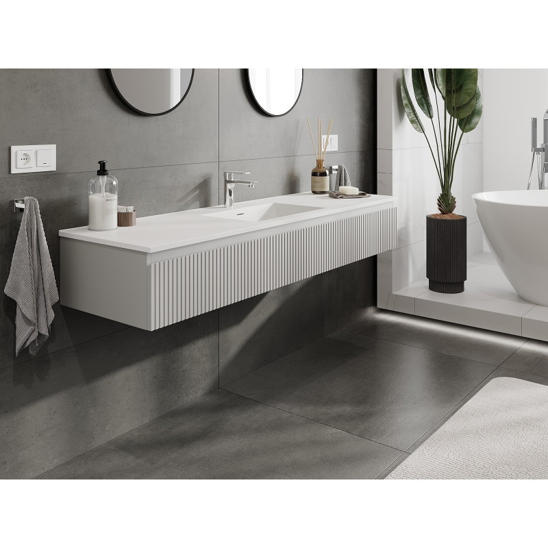 Mexen Rivel armoire de salle de bain 160 cm avec lavabo Otis, 1 tiroir, rainuré, gris mat/blanc mat - 91A20-16023-1-BF62-W18M01