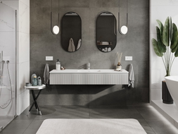 Mexen Rivel meuble de salle de bain 160 cm avec lavabo Otis, 1 tiroir, rainuré, gris mat/blanc mat - 91A20-16023-1-BF62-W18M01