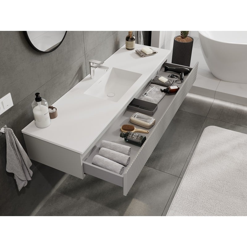 Mexen Rivel meuble de salle de bain 160 cm avec lavabo Otis, 1 tiroir, rainuré, gris mat/blanc mat - 91A20-16023-1-BF62-W18M01