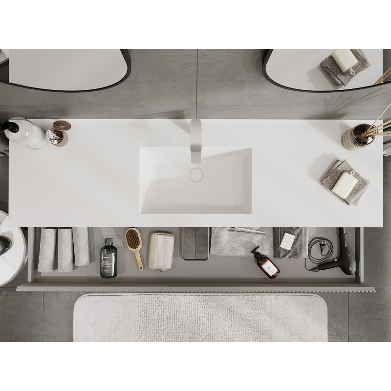 Mexen Rivel armoire de salle de bain 160 cm avec lavabo Otis, 1 tiroir, rainuré, gris mat/blanc mat - 91A20-16023-1-BF62-W18M01