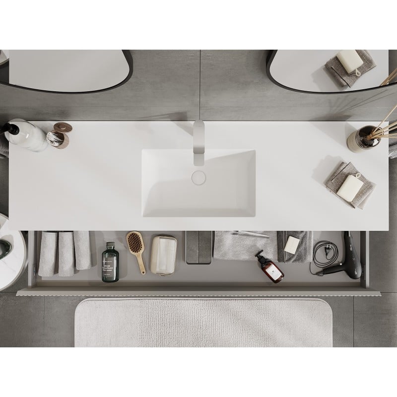 Mexen Rivel meuble de salle de bain 160 cm avec lavabo Otis, 1 tiroir, rainuré, gris mat/blanc mat - 91A20-16023-1-BF62-W18M01
