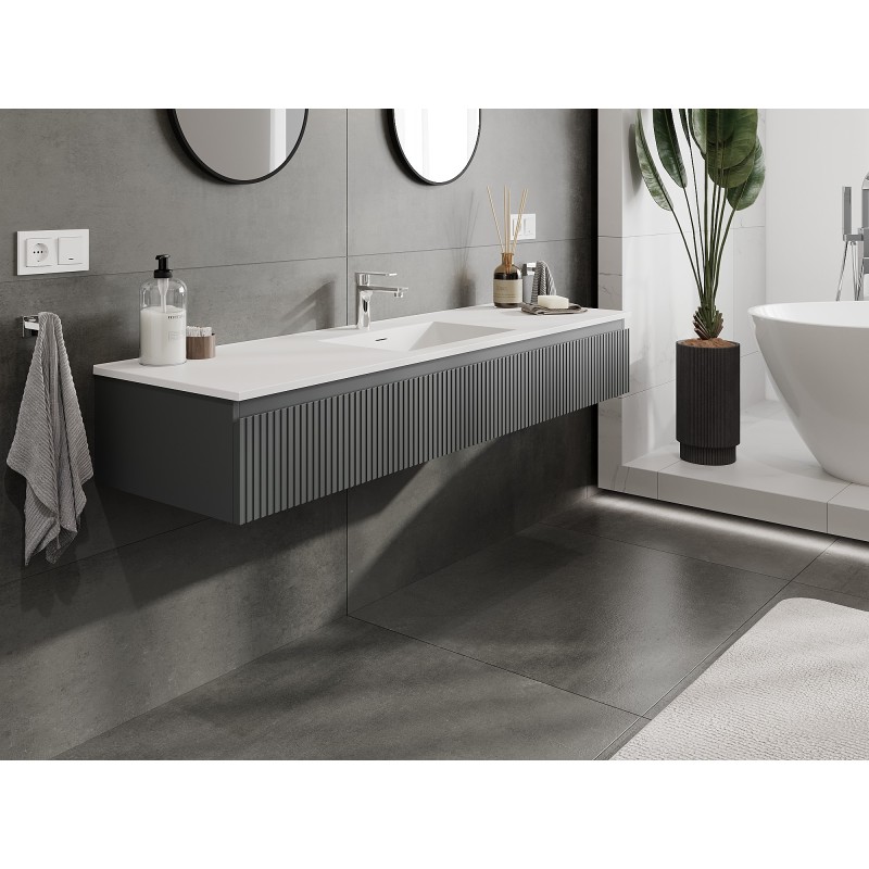 Mexen Rivel meuble de salle de bain 160 cm avec lavabo Otis, 1 tiroir, rainuré, graphite mat/blanc mat -