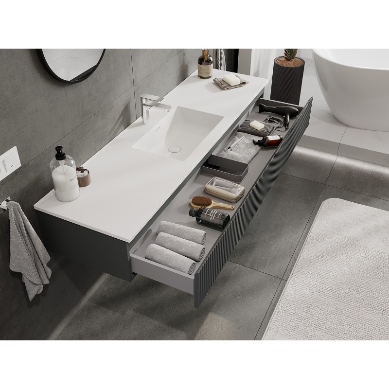 Mexen Rivel meuble de salle de bain 160 cm avec lavabo Otis, 1 tiroir, rainuré, graphite mat/blanc mat -