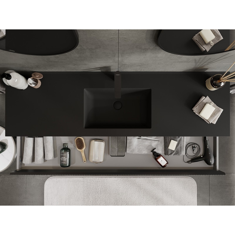 Mexen Rivel meuble de salle de bain 160 cm avec lavabo Otis, 1 tiroir, rainuré, noir mat - 91A20-16023-1-BF71-W18M71