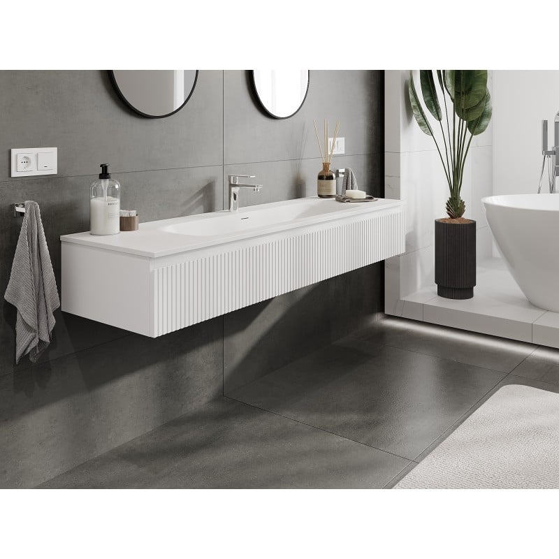 Mexen Rivel meuble de salle de bain 160 cm avec lavabo Vela, 1 tiroir, rainuré, blanc mat - 91A20-16023-1-BF01-W23M01