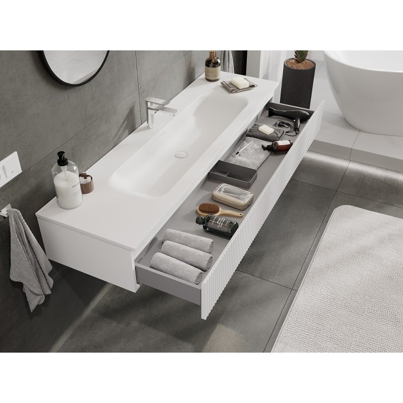 Mexen Rivel meuble de salle de bain 160 cm avec lavabo Vela, 1 tiroir, rainuré, blanc mat - 91A20-16023-1-BF01-W23M01