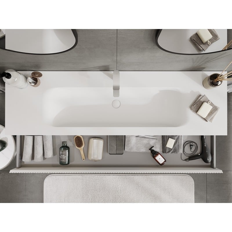 Mexen Rivel meuble de salle de bain 160 cm avec lavabo Vela, 1 tiroir, rainuré, blanc mat - 91A20-16023-1-BF01-W23M01