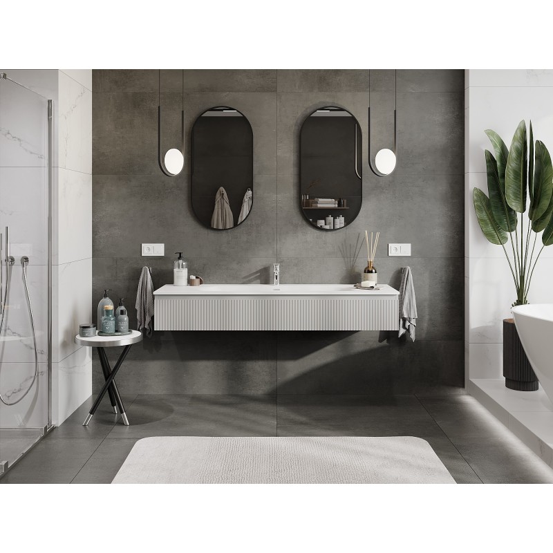 Mexen Rivel meuble de salle de bain 140 cm avec lavabo Vela, 1 tiroir, rainuré, gris mat/blanc mat - 91A20-16023-1-BF62-W23M01